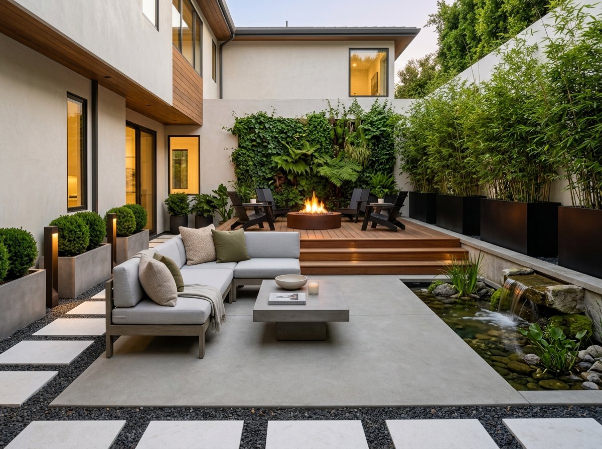 Vanam modern luxury courtyard patio with water features